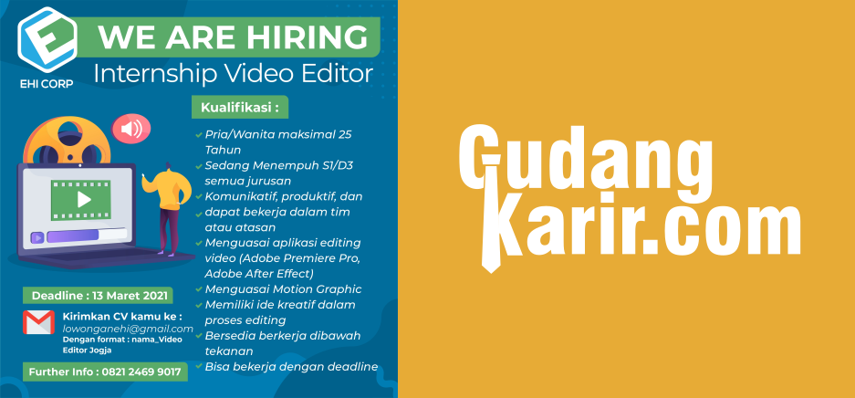 Lowongan Video Editor EHI CORP - Portal Lowongan Kerja No. 1 di Yogyakarta