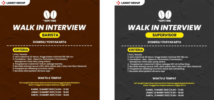 WALK IN INTERVIEW by Langit Group lowongan barista jogja